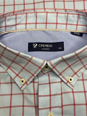 Cremieux Classics Button Down Shirt Men Large Blue Windowpane Check Long Sleeve